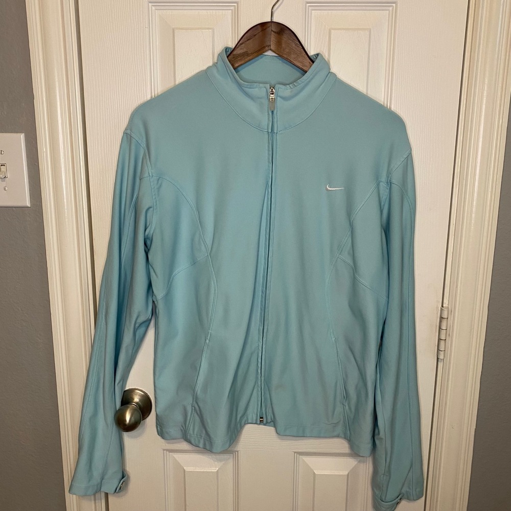 Nike Fit Dry Womens XL Full Zip Track Jacket Light Blue Mock Neck Athletic Top
